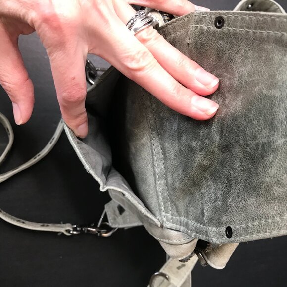 Jungle Tribe Belt Bag Gray Leather Studded Utility Crossbody Handbag Fanny Pack - Picture 8 of 17